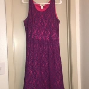 Catos 14 pink and purple lace dress w/side zipper
